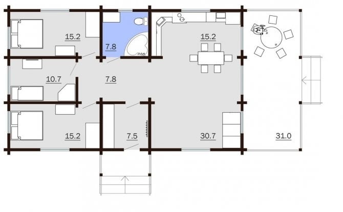 Drewniany dom w stylu chalet parterowy 141m2