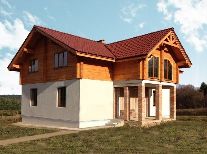 Dom murowany z drewnianymi elementami