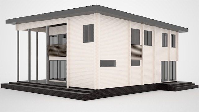 Nowoczesny drewniany dom w stylu hi-tech (high-tech), z płaskim dachem z laminowanego drewna fornirowanego, projekt "Dom 436"