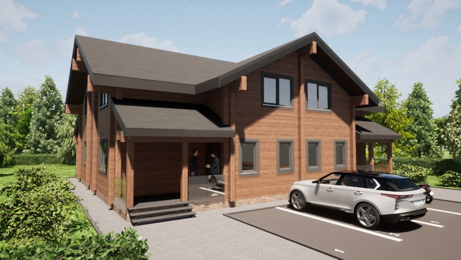 Drewniany dom dla 2 rodzin, projekt "Duplex"   