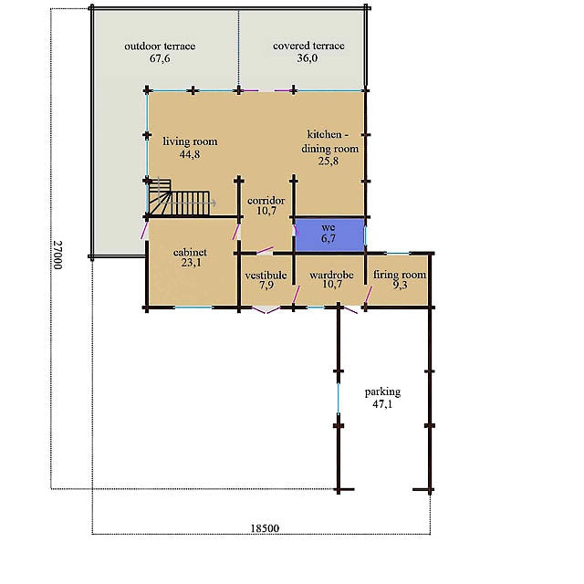 Przestrzenny dom z drewna profilowanego 405 m²