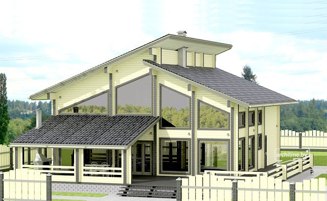 Przestrzenny dom z drewna profilowanego 405 m²
