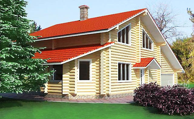 Drewniany dom z garażem z suchych bali 220m²