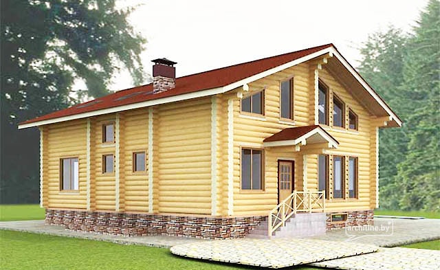 Podmiejski dom drewniany z okrąglaków 243m²