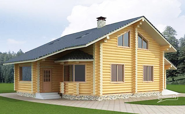 Dom z bali drewnianych z garażem