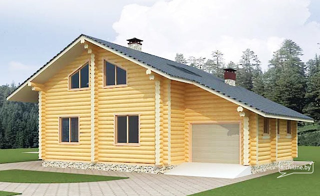 Dom z bali drewnianych z garażem