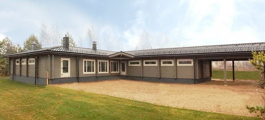 Drewniany dom "Terem" jednokondygnacyjny dom z sauną klejone belki 200 m2 cena na żądanie domokomplekta  