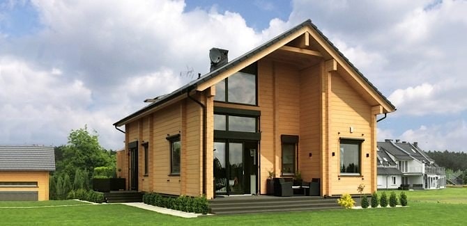 Drewniany dom z drewna klejonego, projekt «Kalinowe Pola» 164 m² Polska  
