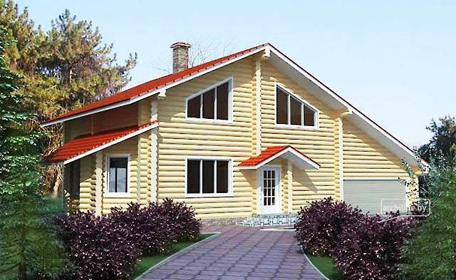 Drewniany dom z garażem z suchych bali 220m²  