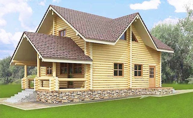 Piętrowy drewniany dom z suchych bali 125m²  
